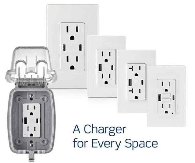 Alt view image 4 of 6 - Leviton Type-A USB in-Wall Charger with 15A Tamper-Resistant Outlet, USB Charger for Smartphones, T5632-W, White