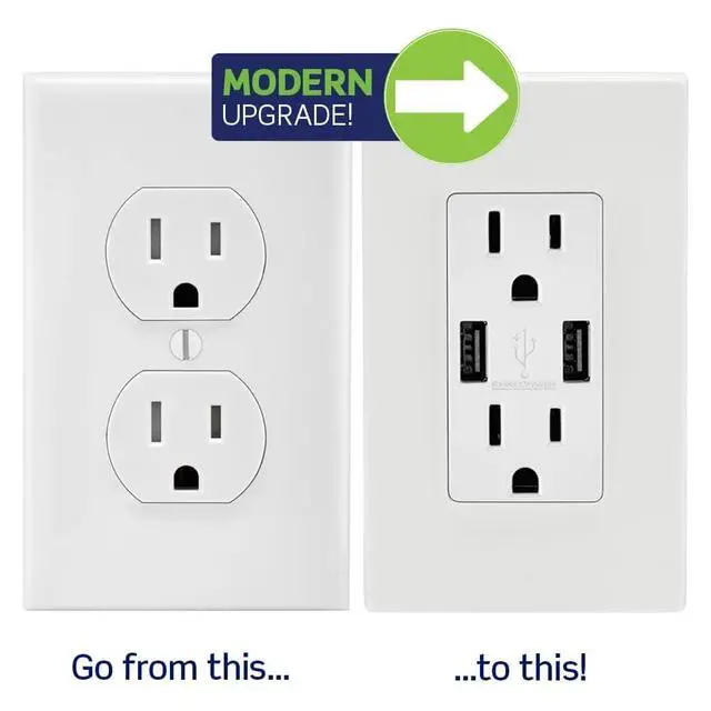 Alt view image 6 of 6 - Leviton Type-A USB in-Wall Charger with 15A Tamper-Resistant Outlet, USB Charger for Smartphones, T5632-W, White