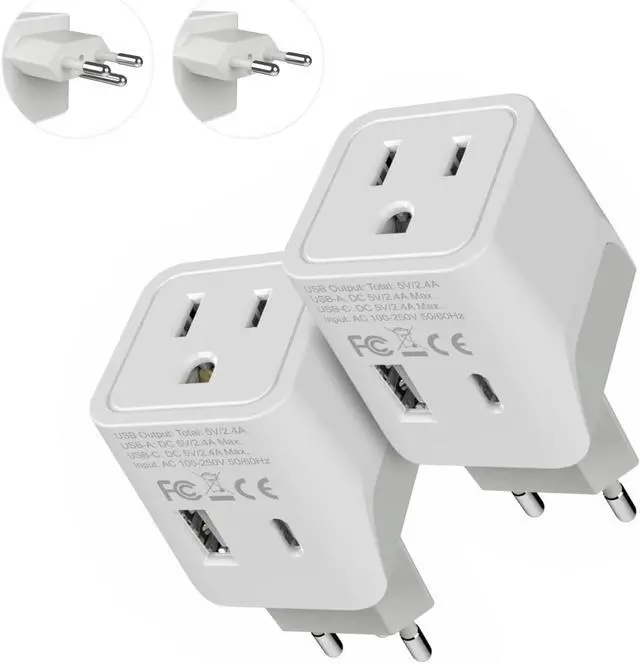 Main image of Ceptics Switzerland Travel Plug Set - with 2 USB + USA Socket Input - Type J and Type C- Ultra Compact - Safe Grounded Perfect for Cell Phones, Laptops, Camera Chargers
