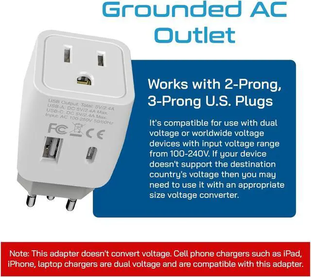 Alt view image 4 of 7 - Ceptics Switzerland Travel Plug Set - with 2 USB + USA Socket Input - Type J and Type C- Ultra Compact - Safe Grounded Perfect for Cell Phones, Laptops, Camera Chargers