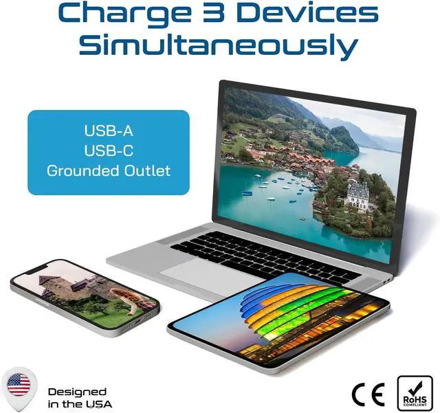 Alt view image 7 of 7 - Ceptics Switzerland Travel Plug Set - with 2 USB + USA Socket Input - Type J and Type C- Ultra Compact - Safe Grounded Perfect for Cell Phones, Laptops, Camera Chargers