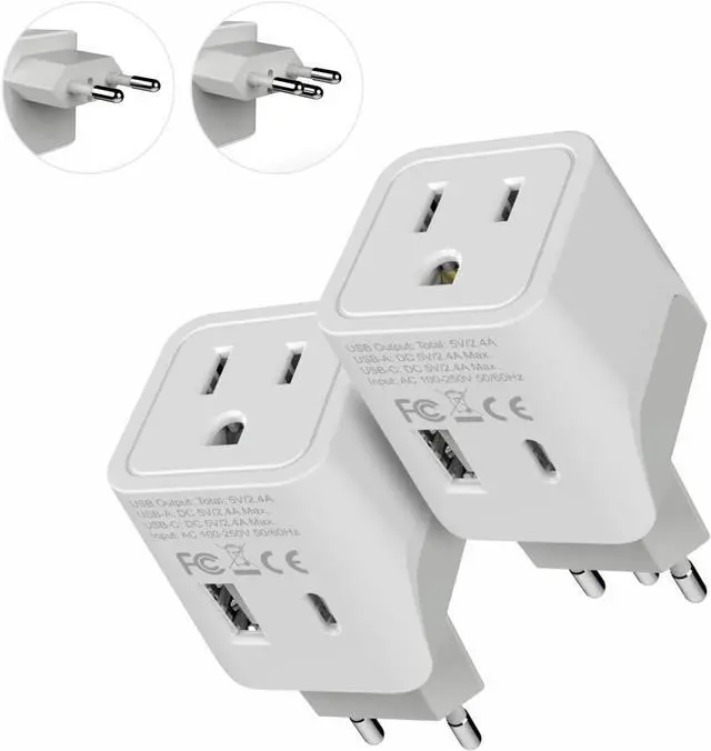 Main image of Ceptics Brazil Travel Plug Set - with USB-A + USB-C + USA Socket Input - Type C and Type N- Ultra Compact - Safe Grounded Perfect for Cell Phones, Laptops, Camera Chargers