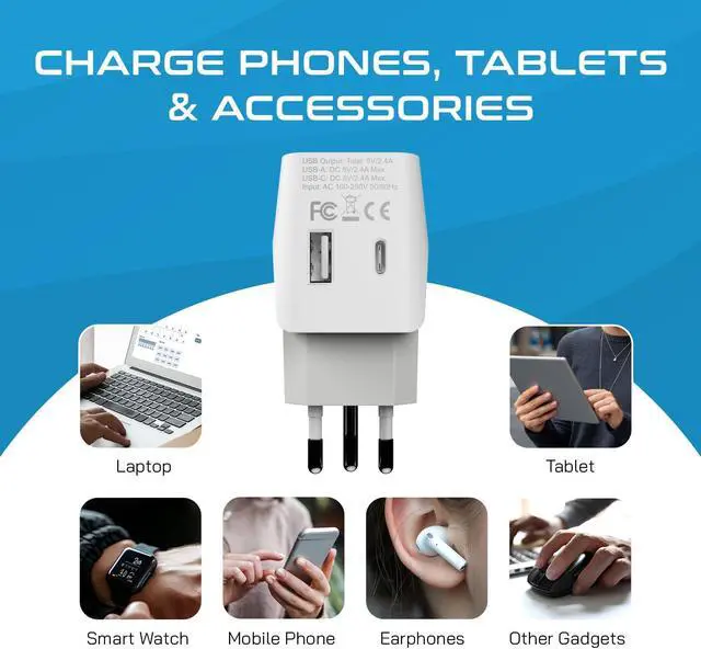 Alt view image 6 of 7 - Ceptics Brazil Travel Plug Set - with USB-A + USB-C + USA Socket Input - Type C and Type N- Ultra Compact - Safe Grounded Perfect for Cell Phones, Laptops, Camera Chargers