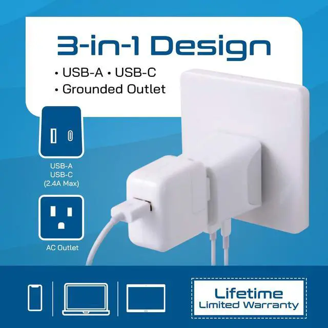 Alt view image 5 of 7 - Ceptics Brazil Travel Plug Set - with USB-A + USB-C + USA Socket Input - Type C and Type N- Ultra Compact - Safe Grounded Perfect for Cell Phones, Laptops, Camera Chargers