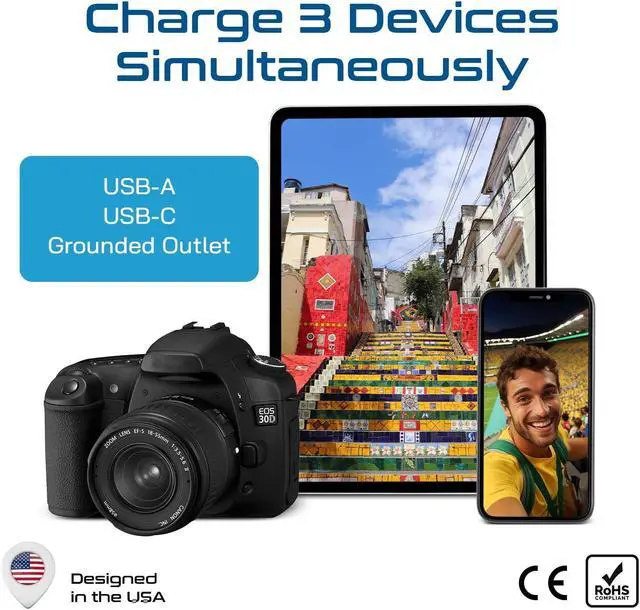 Alt view image 7 of 7 - Ceptics Brazil Travel Plug Set - with USB-A + USB-C + USA Socket Input - Type C and Type N- Ultra Compact - Safe Grounded Perfect for Cell Phones, Laptops, Camera Chargers