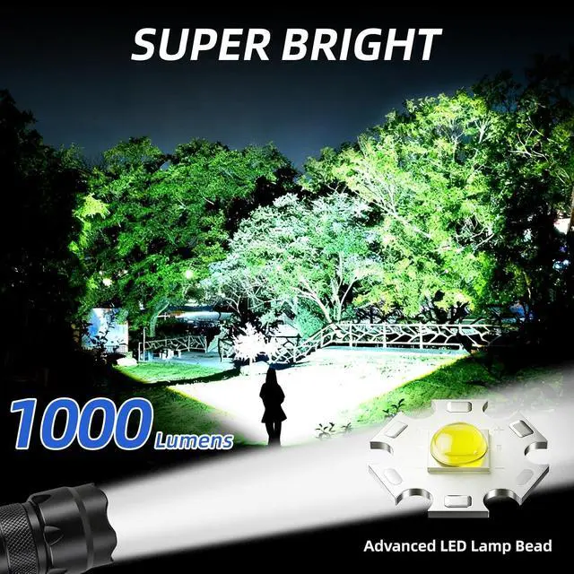 Alt view image 2 of 7 - ULTRAFIRE WF-502B LED Tactical Flashlight, 5 Modes 1000 High Lumens Flashlight Torch with Duty Belt Flashlight Holster, Bicycle Mount, USB Charger