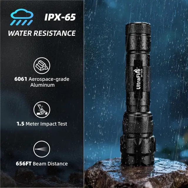 Alt view image 6 of 7 - ULTRAFIRE WF-502B LED Tactical Flashlight, 5 Modes 1000 High Lumens Flashlight Torch with Duty Belt Flashlight Holster, Bicycle Mount, USB Charger