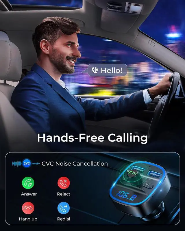 Alt view image 6 of 7 - LENCENT FM Transmitter, Bluetooth FM Transmitter Wireless Radio Adapter Car | Dual USB Charging, Audio Receiver Car Charger MP3 Player, Support Hands-Free Calling, TF Card & USB Disk