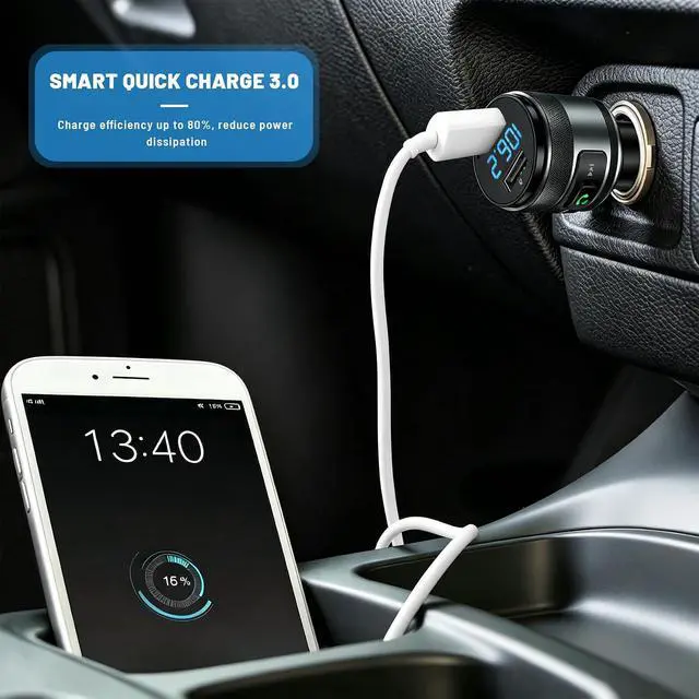 Alt view image 2 of 6 - IMDEN Bluetooth 6.0 FM Transmitter for Car Adapter with MP3 Player | Hands-Free Calls, CVC Noise Reduction, QC 3.0 Charger, Dual USB Ports, USB Drive MP3 Playback, 12V/24V Vehicles