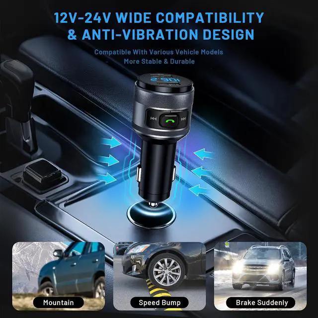 Alt view image 6 of 6 - IMDEN Bluetooth 6.0 FM Transmitter for Car Adapter with MP3 Player | Hands-Free Calls, CVC Noise Reduction, QC 3.0 Charger, Dual USB Ports, USB Drive MP3 Playback, 12V/24V Vehicles