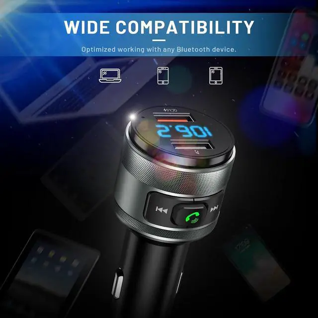 Alt view image 5 of 6 - IMDEN Bluetooth 6.0 FM Transmitter for Car Adapter with MP3 Player | Hands-Free Calls, CVC Noise Reduction, QC 3.0 Charger, Dual USB Ports, USB Drive MP3 Playback, 12V/24V Vehicles