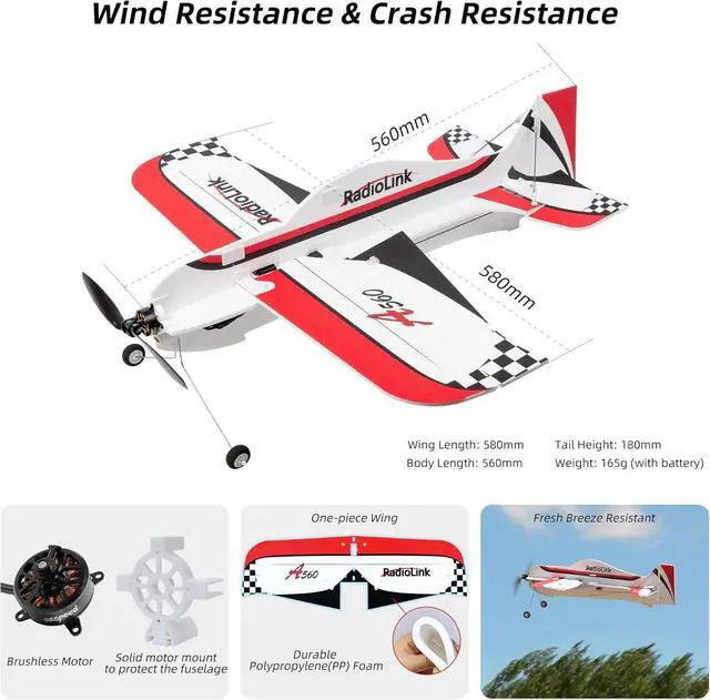 Alt view image 6 of 7 - Radiolink A560 Plug & Play (PNP) 3D RC Airplane with Gyro 6 Flight Modes | 580mm Wingspan 4CH Gyro Byme-A Flight Controller, Brushless Motor&ESC for Beginner (No Radio/Receiver/Charger)