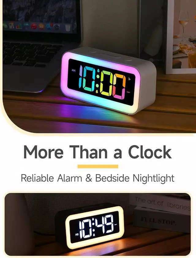 Alt view image 5 of 6 - Cadmos Loud Alarm Clock for Bedrooms with Dynamic RGB Night Light,Heavy Sleepers Adults,Dual Alarm,Dimmer,USB Charger,Small Bedside Digital Clock with LED Display for Kids,Teens,Seniors (Black)