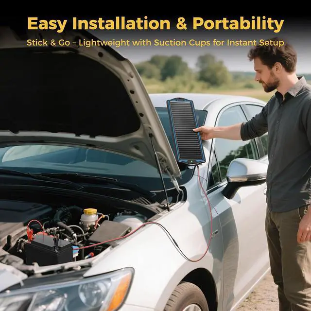 Alt view image 4 of 7 - 12V Solar Battery Charger Trickle Maintainer Kit for Car | Prevents Overcharging with Smart Controller | Waterproof Portable Solar Panel Kit | Fits 12V Batteries for Boats, RVs & More