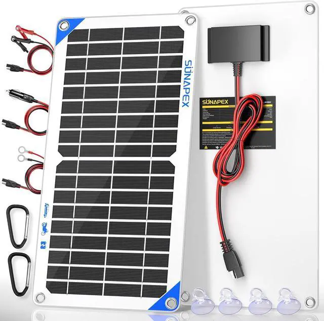 Main image of 12V 10W Solar Trickle Charger Maintainer with Controller for Car | Waterproof Flexible Solar Panel Kit | Prevents Overcharging with Smart Controller | Fits 12V Batteries for Boats, RVs & More