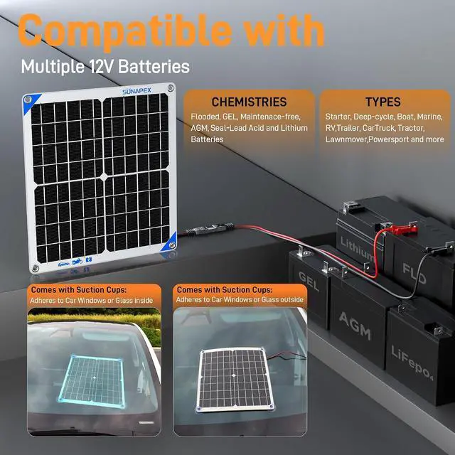 Alt view image 6 of 7 - 12V 10W Solar Trickle Charger Maintainer with Controller for Car | Waterproof Flexible Solar Panel Kit | Prevents Overcharging with Smart Controller | Fits 12V Batteries for Boats, RVs & More