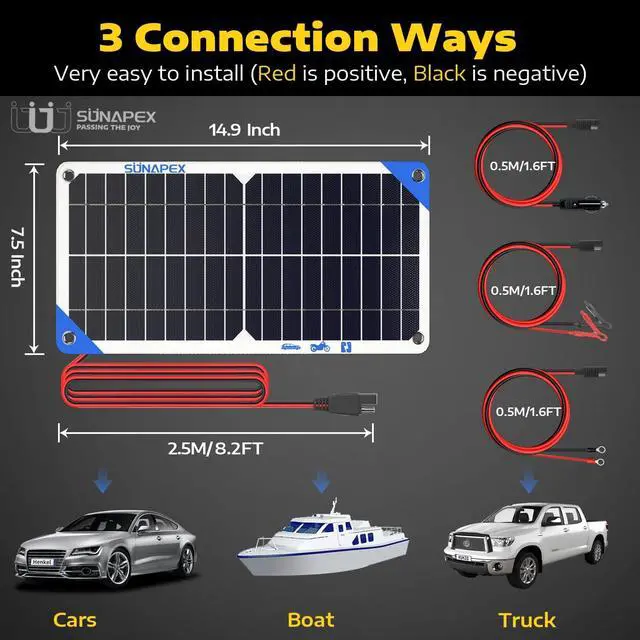 Alt view image 7 of 7 - 12V 10W Solar Trickle Charger Maintainer with Controller for Car | Waterproof Flexible Solar Panel Kit | Prevents Overcharging with Smart Controller | Fits 12V Batteries for Boats, RVs & More