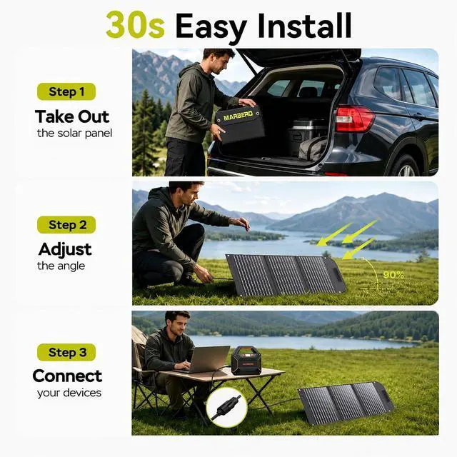 Alt view image 5 of 7 - MARBERO Portable Solar Panel 30W Solar Panel Charger 23% High Efficiency Foldable Solar Panels QC3.0 USB & DC Port Compatible with Cell Phone Ipad Laptop IP65 Waterproof for Camping Outdoor Cloudy