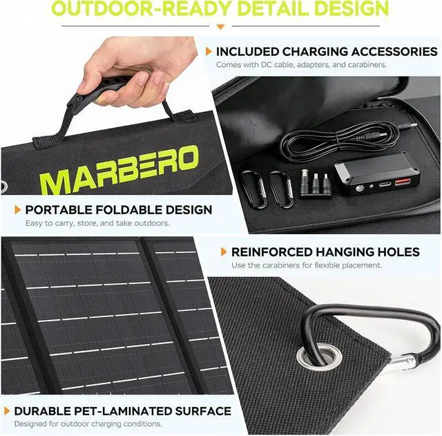Alt view image 7 of 7 - MARBERO Portable Solar Panel 30W Solar Panel Charger 23% High Efficiency Foldable Solar Panels QC3.0 USB & DC Port Compatible with Cell Phone Ipad Laptop IP65 Waterproof for Camping Outdoor Cloudy