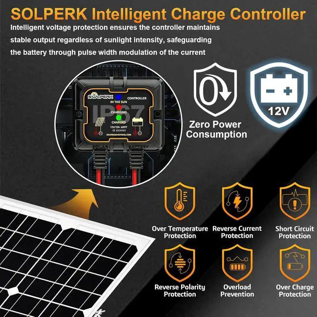 Alt view image 2 of 7 - Solar Panel Kit 20W 12V Solar Battery Charger Maintainer+Controller | Solar Battery Trickle Charger + Smart MPPT Controller Adjustable Mount Bracket for Boat Car RV Motorcycle Marine Automotive