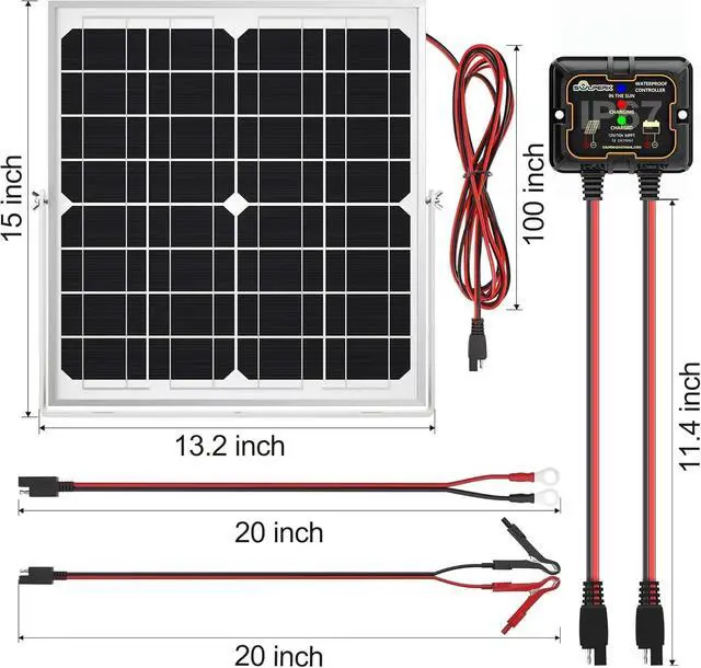 Alt view image 7 of 7 - Solar Panel Kit 20W 12V Solar Battery Charger Maintainer+Controller | Solar Battery Trickle Charger + Smart MPPT Controller Adjustable Mount Bracket for Boat Car RV Motorcycle Marine Automotive