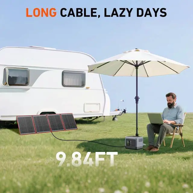 Alt view image 5 of 7 - DOKIO 150W Portable Foldable Solar Panel Kit for 12V Battery Charging | Folds to 20 x 21 in and weighs 7.3 lb; includes controller and dual USB; for 12V batteries, power stations and camping