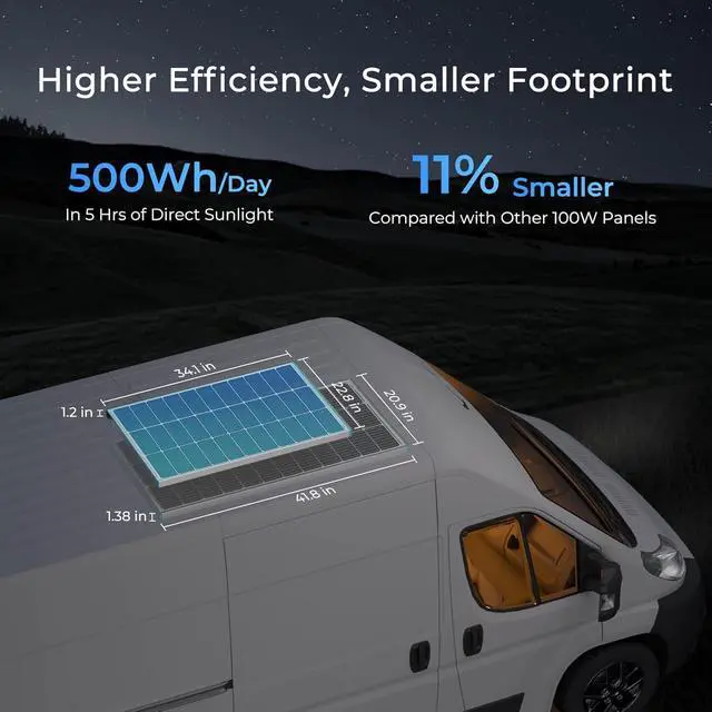 Alt view image 3 of 7 - Renogy Solar Panels 100 Watt, N-Type Solar Panel 25% High-Efficiency 16BB | 100W Solar Panel for 12V Battery Systems, IP67 PV Module for RV Marine Rooftop Farm Trailer Cabin Home Off-Grid