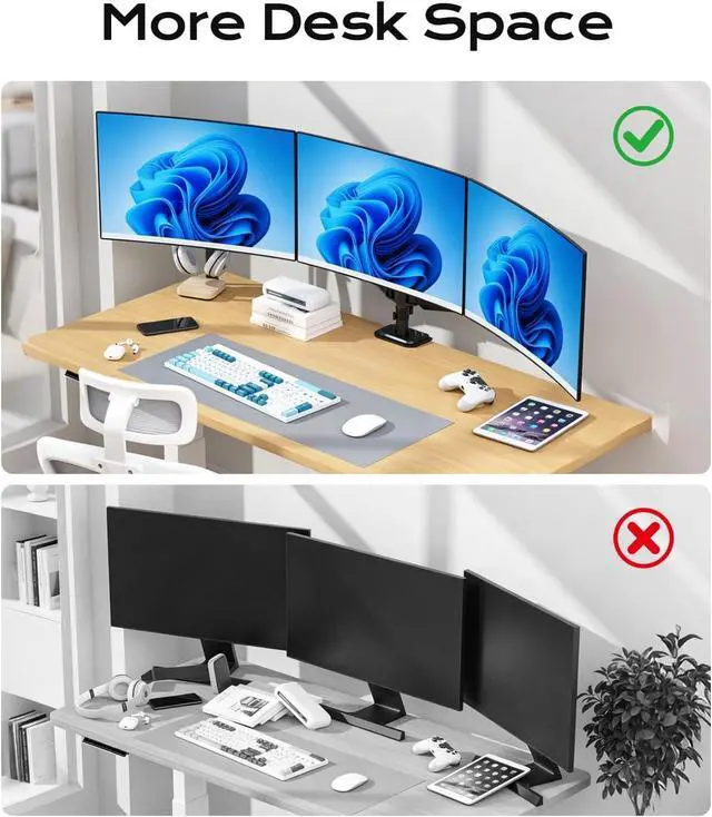 Alt view image 7 of 7 - Pholiten Triple Monitor Mount for17-32 inches Screen, 2 Gas Spring Arms | Fully Adjustable Heavy Duty Monitor Arm, Clamp & Grommet Mounting, Holds 22 lbs Each