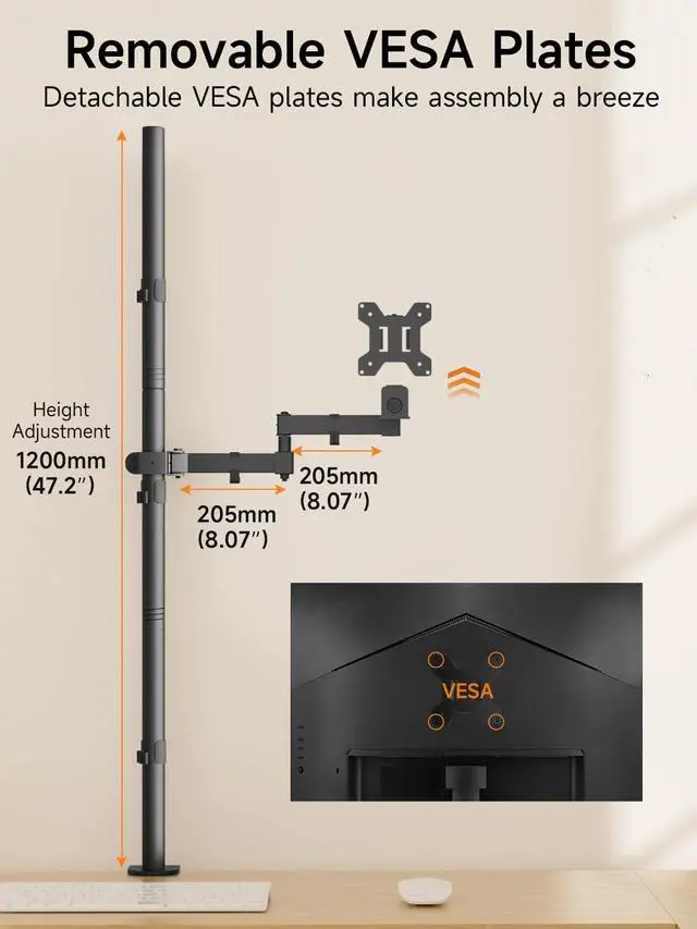 Alt view image 4 of 7 - Monitor Mount Single Fully Adjustable Arm Monitor Arm Fits One Screen 13-32 inch 22lbs for Computer Screen 13 15 17 19 20 22 23 24 26 27 30 32 inch VESA 75 100 (MD71221)