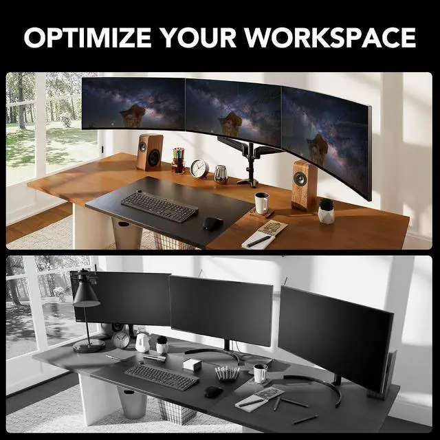 Alt view image 7 of 7 - HUANUO Triple Monitor Mount for 17 to 32 inch Screens, Adjustment Gaming Triple Monitor Stand with Swivel, Tilt, Rotation, Clamp & Grommet Kit