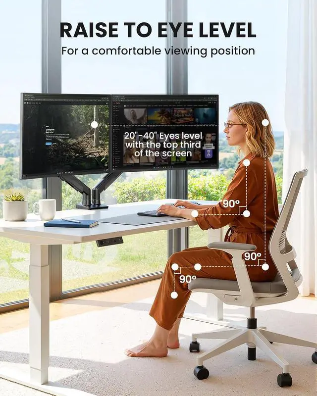 Alt view image 6 of 6 - ErGear Dual Monitor Arm, Full Adjustable Monitor Mount for 1332 Screens, Fast Install Computer Monitor Stand with Tool-Free VESA Mount, Max Load 19.8 lbs, Max VESA 100x100mm