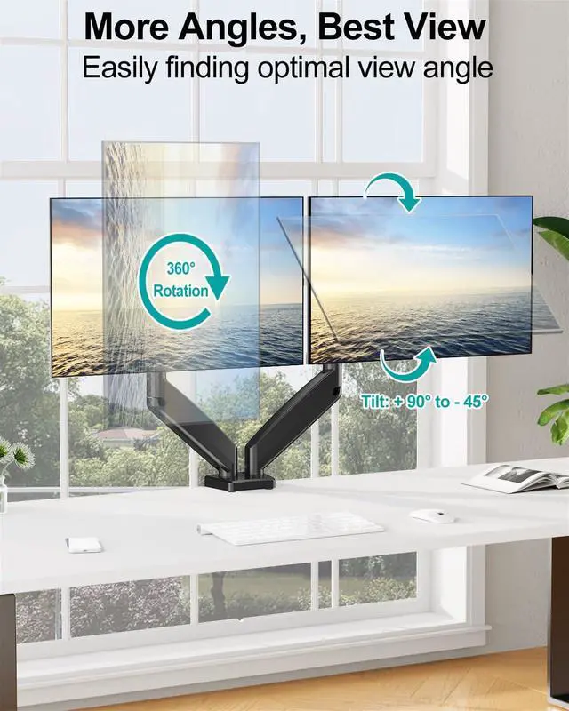 Alt view image 4 of 7 - MOUNT PRO Dual Monitor Mount Fits 13 to 32 Inch Screen, Height Adjustable Monitor Stand for 2 Monitors, Full Motion Display Arm Holds up to 19.8lbs Each, Computer Desk VESA Mount, Black