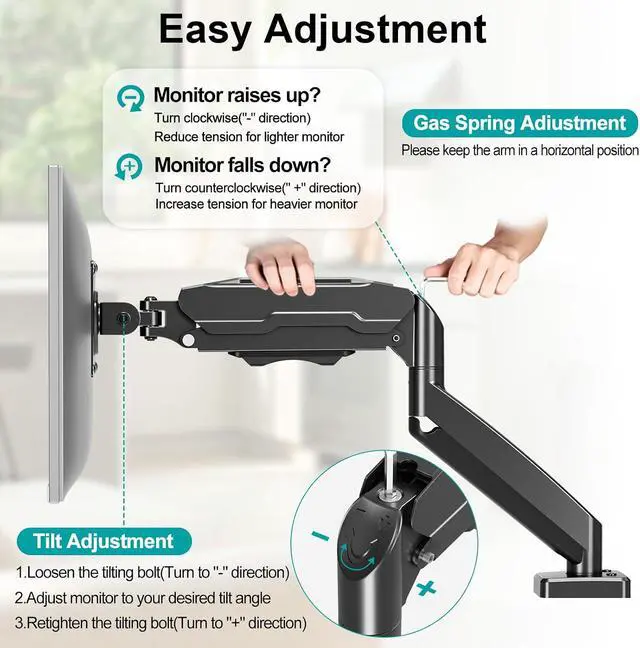 Alt view image 2 of 7 - Single Monitor Mount, Fully Adjustable Monitor Arm Fits Max 32" Screen | Gas Spring VESA Mount with Clamp & Grommet Base, Computer Desk Arm with Tilt Swivel Rotate, Holds up to 19.8lbs