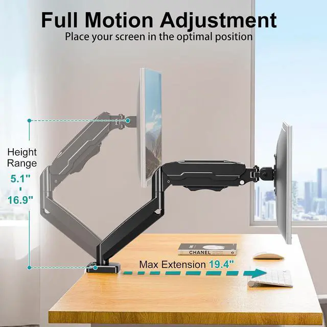 Alt view image 5 of 7 - Single Monitor Mount, Fully Adjustable Monitor Arm Fits Max 32" Screen | Gas Spring VESA Mount with Clamp & Grommet Base, Computer Desk Arm with Tilt Swivel Rotate, Holds up to 19.8lbs