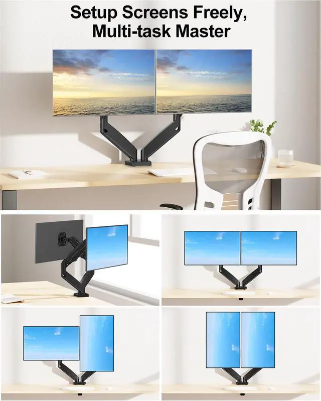 Alt view image 6 of 7 - MOUNT PRO Dual Monitor Mount Fits 13 to 32 Inch Screen, Height Adjustable Monitor Stand for 2 Monitors, Full Motion Display Arm Holds up to 19.8lbs Each, Computer Desk VESA Mount, Black