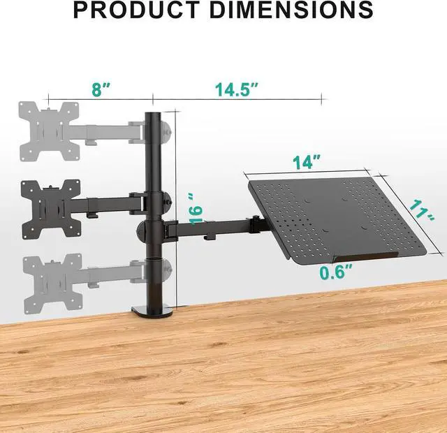 Alt view image 6 of 7 - WALI Laptop and Monitor Stand for 17" Notebook and 27" Screen | Fully Adjustable Monitor Arm with Laptop Tray, VESA 75x75 100x100mm, Holds up to 22 lbs, Black (M001LP)