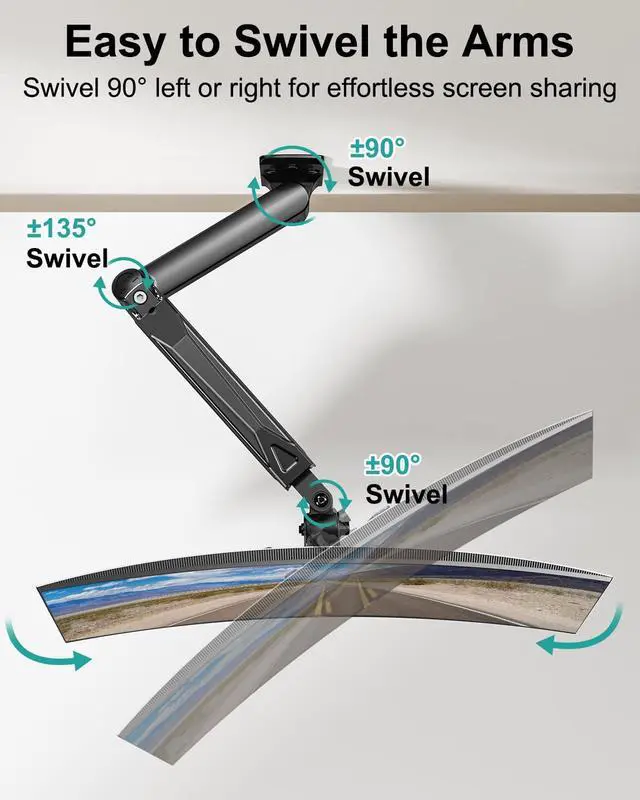 Alt view image 4 of 7 - MOUNT PRO Single Monitor Wall Mount for 13 to 32 Inch Computer Screens, Height Adjustable Wall Mount Monitor Arm Holds Up to 19.8lbs, Full Motion Wall Bracket, VESA Mount 75x75, 100x100, Black