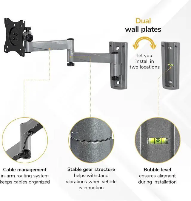 Alt view image 6 of 7 - Mount-It! Lockable RV TV Mount for Camper, Trailer, Motorhome, Truck & Boat, Full Motion, Quick Release, Rust-Resistant Aluminum, Dual Wall Plates for Indoor & Outdoor, 19-43 TVs, 33 lbs, VESA 200x200