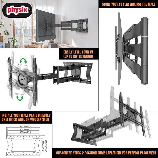 Alt view image 4 of 6 - 2120 Long arm TV Wall Mount for 32-75 inch Screens | Extra Long Extension up to 47 inch | Heavy-Duty TV Mount Holds up to 77 lbs | Full-Motion, swivels up to 180° | Max. VESA 400x400