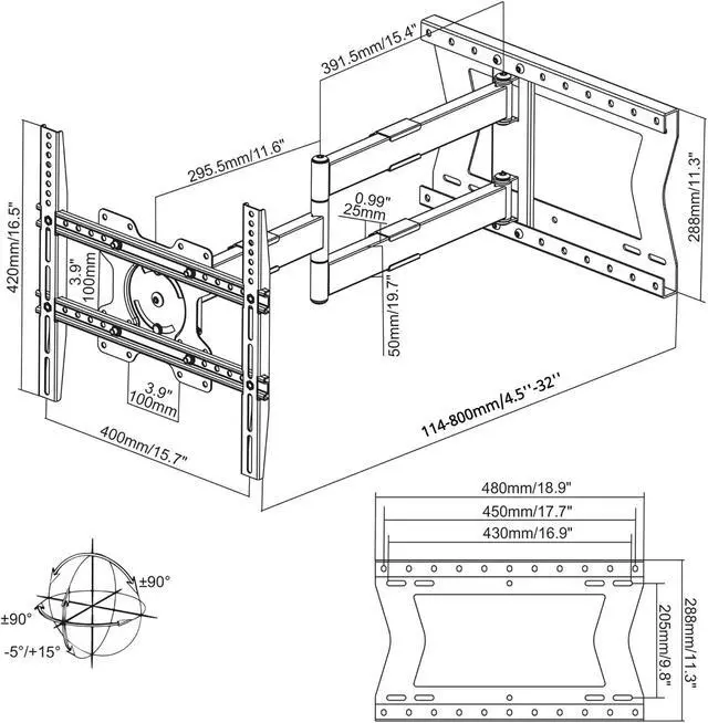 Alt view image 6 of 6 - 2120 Long arm TV Wall Mount for 32-75 inch Screens | Extra Long Extension up to 47 inch | Heavy-Duty TV Mount Holds up to 77 lbs | Full-Motion, swivels up to 180° | Max. VESA 400x400
