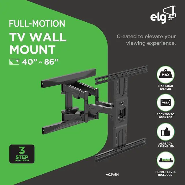 Alt view image 2 of 5 - ELG Full Motion TV Wall Mount, Ultra-Slim 2.16" Low Profile, 19.7" Extension, Swivel & Tilt, 40-86" Screens up to 99 lbs, VESA 100x100 to 600x400mm, Pre-Assembled, Steel, Black
