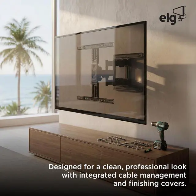Alt view image 5 of 5 - ELG Full Motion TV Wall Mount, Ultra-Slim 2.16" Low Profile, 19.7" Extension, Swivel & Tilt, 40-86" Screens up to 99 lbs, VESA 100x100 to 600x400mm, Pre-Assembled, Steel, Black