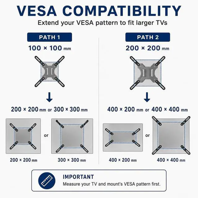 Alt view image 2 of 7 - Mount-It VESA Mount Adapter Kit, 200x200 to 400x400mm, Fits 32-55" TVs | Heavy-gauge steel kit converts 200x200mm mounts to fit 400x200 and 400x400mm patterns.