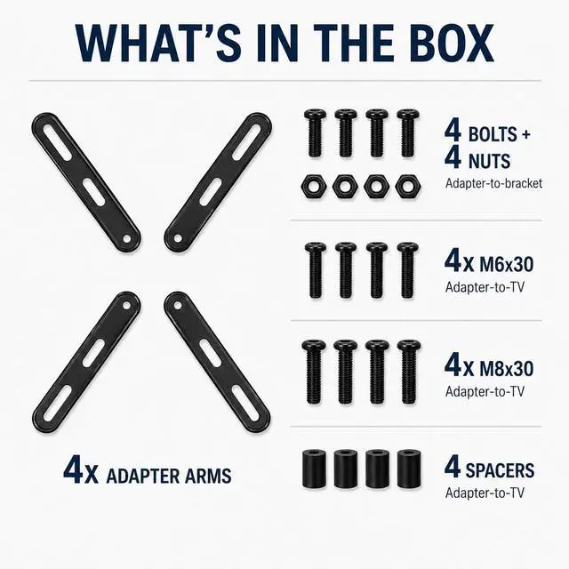 Alt view image 6 of 7 - Mount-It VESA Mount Adapter Kit, 200x200 to 400x400mm, Fits 32-55" TVs | Heavy-gauge steel kit converts 200x200mm mounts to fit 400x200 and 400x400mm patterns.
