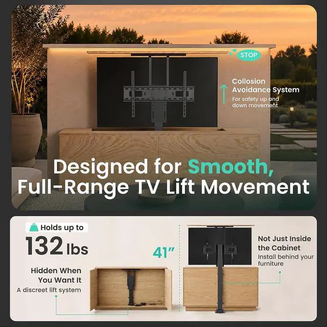 Alt view image 3 of 7 - ynVISION.DESIGN Motorized TV Lift Mount for 37"-77" TV's | Vertical Lift Motor TV Stand with RF Remote and Smart Phone Control via WiFi