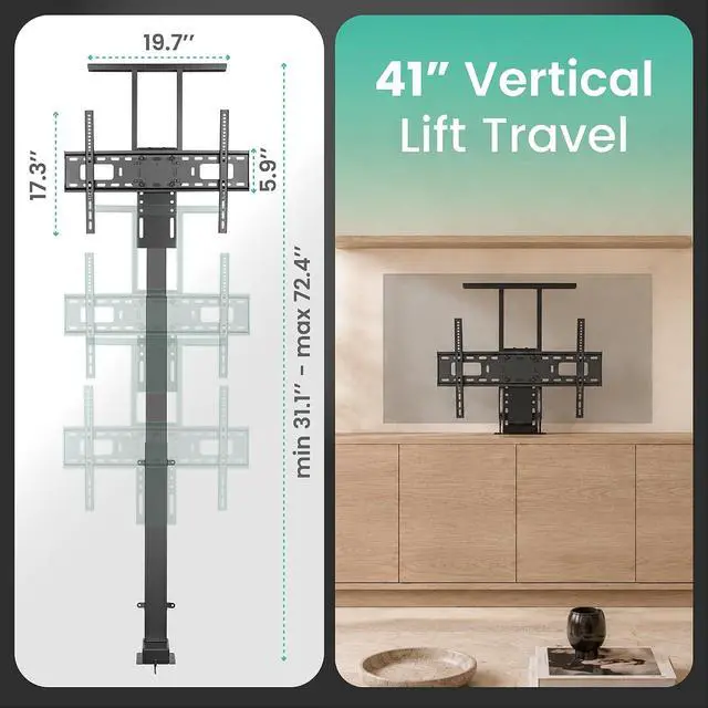 Alt view image 4 of 7 - ynVISION.DESIGN Motorized TV Lift Mount for 37"-77" TV's | Vertical Lift Motor TV Stand with RF Remote and Smart Phone Control via WiFi