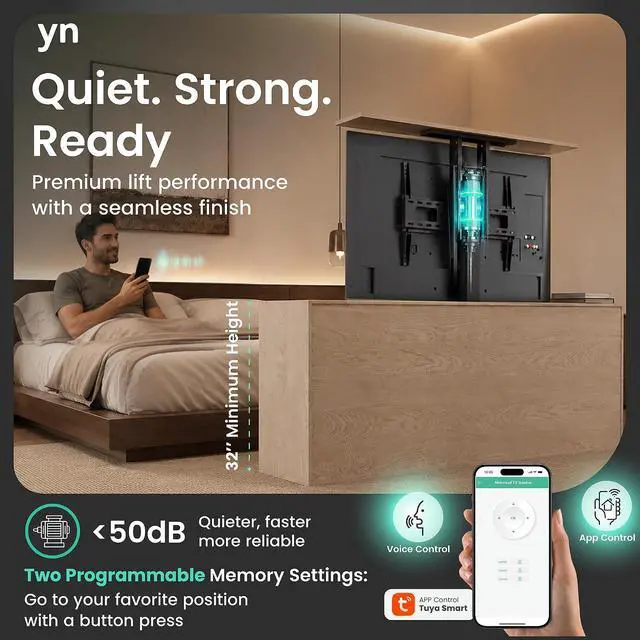 Alt view image 6 of 7 - ynVISION.DESIGN Motorized TV Lift Mount for 37"-77" TV's | Vertical Lift Motor TV Stand with RF Remote and Smart Phone Control via WiFi