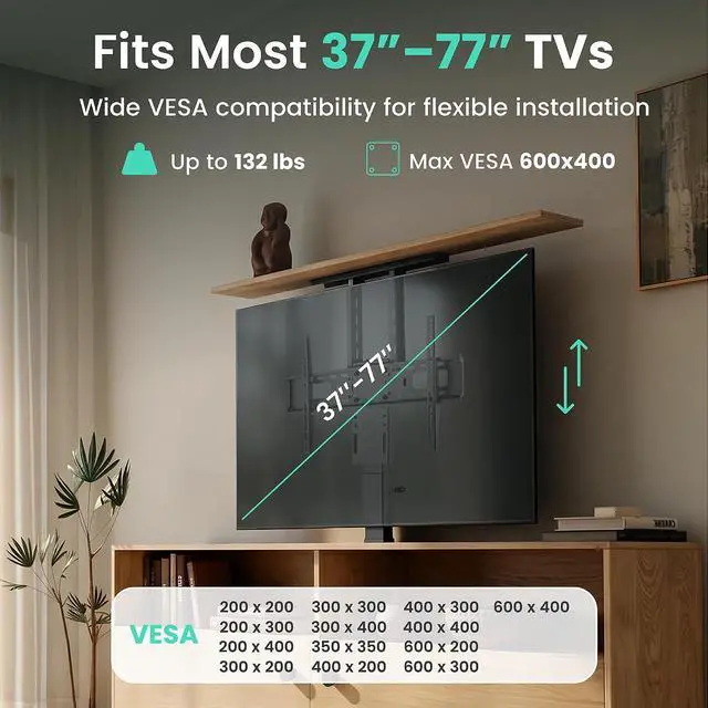 Alt view image 7 of 7 - ynVISION.DESIGN Motorized TV Lift Mount for 37"-77" TV's | Vertical Lift Motor TV Stand with RF Remote and Smart Phone Control via WiFi