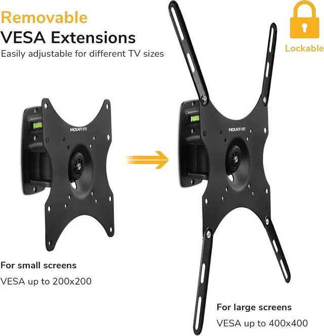Alt view image 2 of 7 - Mount-It! Anti-Theft Locking TV Wall Mount | 2355 Inch, Swivel Tilt, Removable VESA Plate, Single Stud, Indoor/Outdoor RV Use, VESA 75x75400x400, 44 Lb