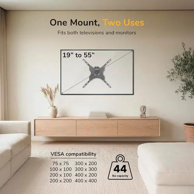 Alt view image 3 of 7 - Mount-It! Anti-Theft Locking TV Wall Mount | 2355 Inch, Swivel Tilt, Removable VESA Plate, Single Stud, Indoor/Outdoor RV Use, VESA 75x75400x400, 44 Lb